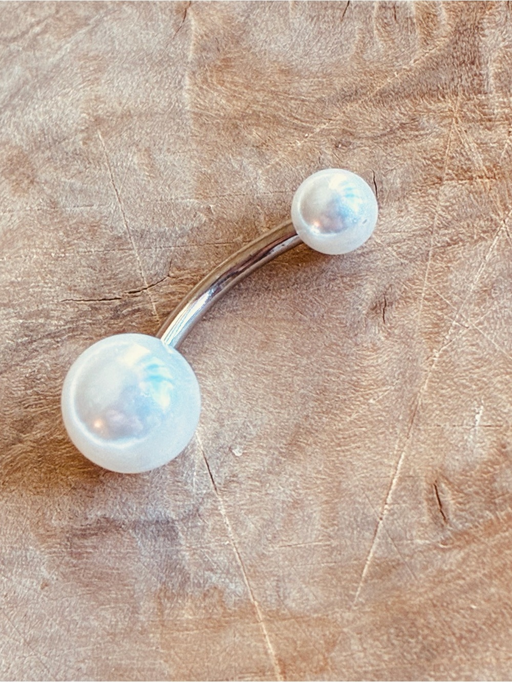 14G Pearl Belly Button Ring 14K White Gold Plated Stainless Steel Navel Ring New